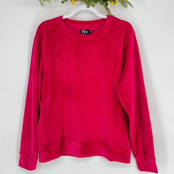 Zyia Active Spell Out Crewneck Sweater Velour Size XL Fuchsia Pink Athleisure - Picture 2 of 9